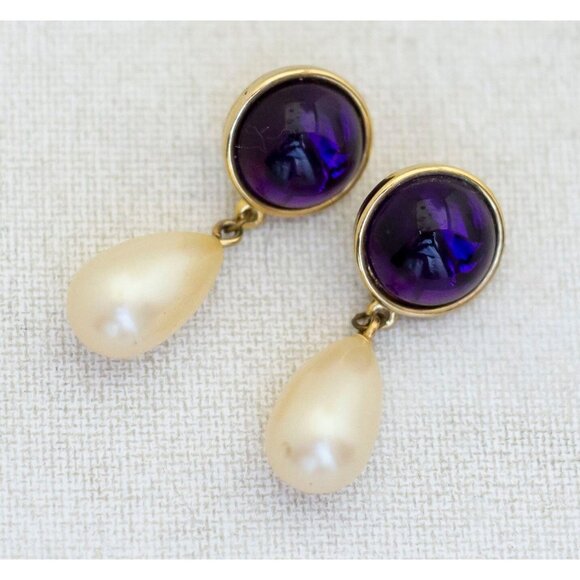 Vintage Cosmic Faux Pearl Dangle Earrings - J1 - Picture 1 of 2